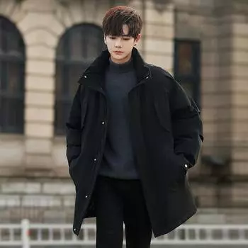 Зимняя куртка-пуховик мужская новая модная брендовая утолщенная подростковая студенческая M чёрный