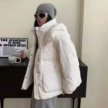 Winter down jacket women s short 2024 new fashion hooded literary and warm white duck down thin design pocket S флуоресцентный зеленый