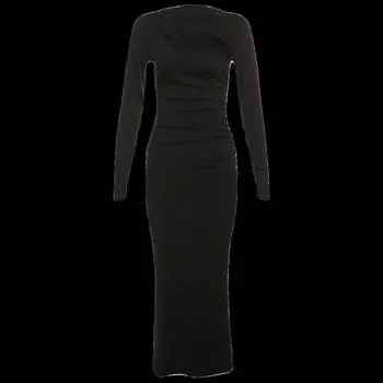 Winter Dress Fashion 2023 Fall and Winter New Arrival Female Fashion round Neck Long Sleeve Narrow Pure Color Elegant Dress Black S