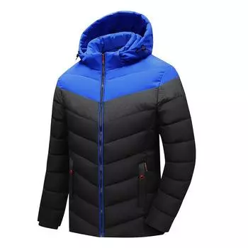 Winter European Size Men s Cotton-padded Coat, Casual Trendy Hooded Jacket, Men s Warm and Fashionable Color-blocked Cotton-padded Jacket S