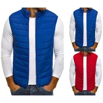 Зимняя мода хлопчатобумажный утепленный мужской жилет без рукавов куртки жилеты пальто жилеты воротник-стойка теплая одежда больших размеров XXXL красный
