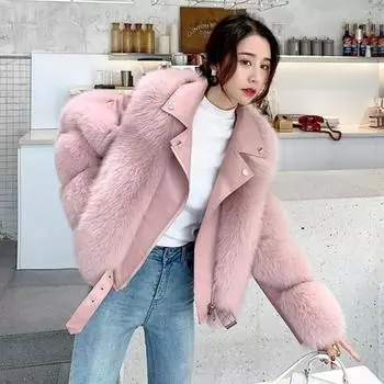 Winter Fashion Luxury Faux Fox Fur Coat PU Leather Turn Down Collar Warm Faux Fur Jacket Women S красный