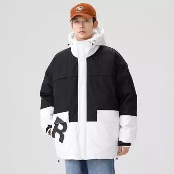 Зимний модный сезон, новый утолщенный пуховик с капюшоном, мужская зелено-белая куртка на утином пуху, модный бренд M