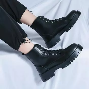 Winter Fashion Street style Men s Lace-up Leather Boots Long Boots Motorcycle Boots Dress Boots Fashion Male Boots Brown&Black 38 чёрный