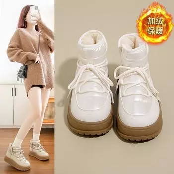 Winter fashion trend women s snow boots ins Korean version of warm velvet thickened casual thick-soled heightening cotton shoes 35 хаки