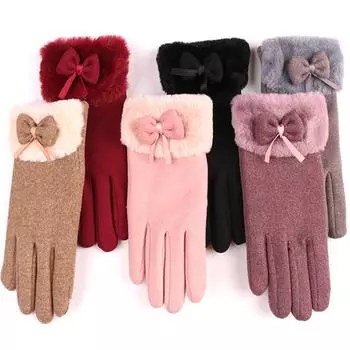 Winter Female Cashmere Warm Suede Leather Cycling Mittens Double Thick Velvet Plush Wrist Women Touch Screen Driving Gloves кофейный
