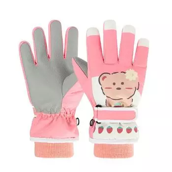 Winter Five Finger Girls Ski Gloves Primary School Students Cycling Cartoon Warm Touch Screen Anti Drop Snow Cotton Gloves S