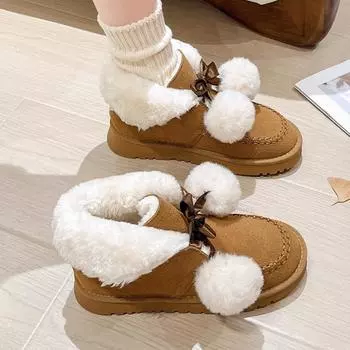Winter Flats Women Fur Ankle Boots Suede Shoes 2025 Trend Gladiator Short Plush Warm Casual Shoes Fashion Sneaker Botas Mujer 35 коричневый