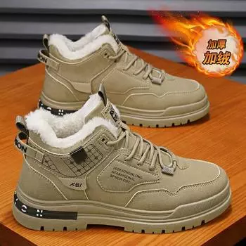 Winter fleece athleisure sneakers men s versatile high-top martin boots winter fleece inner heightened motorcycle trendy shoes 39 чёрный