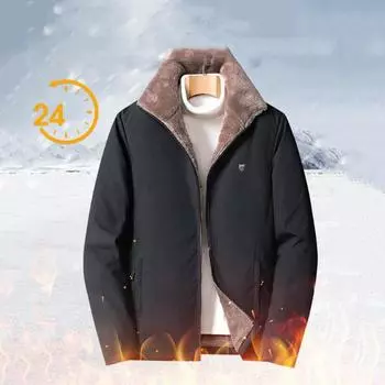 Winter Fleece Jacket Men s Warm Thick Windbreaker Padded Fur Collar Cotton Coat Parkas Trend XXXL чёрный