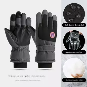 Winter Fleece-lined Thickened Men s and Women s Skiing Cotton Gloves Thermal and Windproof Waterproof Touch Screen Motorcycle Electric Vehicle Cycling Side red standard gray black Men All yards