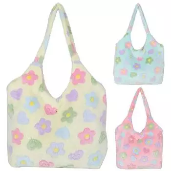 Зимняя цветочная пушистая сумка с рисунком из мягкого плюша, женская сумка-тоут, большая вместимость, кавайная сумка через плечо, женская пушистая симпатичная сумка через плечо бежевый