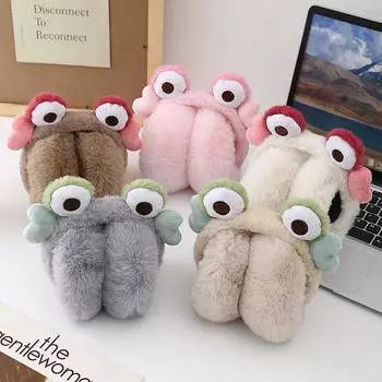 Winter foldable cartoon cute little frog eye earmuffs warm earmuffs ear protection plush earmuffs for both men and women белый