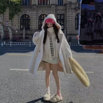 Winter fur integrated imitation mink fleece fur coat women s medium and long hooded fur coat S recommends less than 55kg