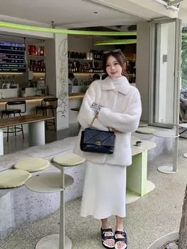 Winter gentle lapel mink fleece fur medium and long thickened warm fur integrated fur jacket women S