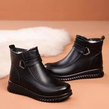 Winter Genuine Leather Ankle Boots Women Shoes Flat Ankle Boots For Women Warm Boots Side Zipper Soft Comfortable Short Boots 35 чёрный