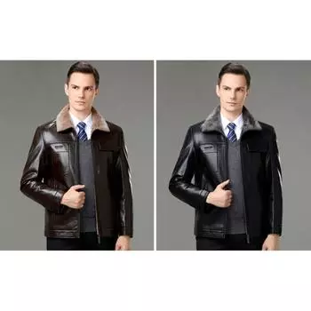 Зимняя куртка из натуральной кожи для мужчин с бархатом и утолщением для пап среднего и пожилого возраста, повседневная кожаная куртка с лацканами из овчины M