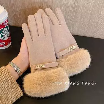 Зимние перчатки для женщин, утолщенные бархатом, теплые и симпатичные, с бархатом для езды на велосипеде, защита от холода для езды на велосипеде, ветрозащитные, сенсорный экран для катания на лыжах One Size