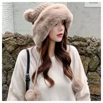 Winter Hat For Girls Faux Fur Pompom Knitted Hat For Outdoor
