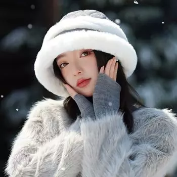 Winter Hat Women Cold Warm Furry Versatile Face Small Bucket Hat Casual Cotton Hat Big Head Circumference Ear Hat