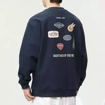 Зимний тяжелый японский двухсторонний хлопковый свитер мужской свободный большой размер толстый топ с принтом круглый вырез одежда модный бренд M королевский синий