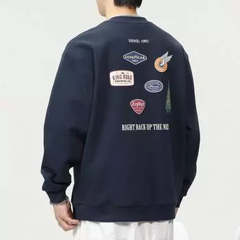 Зимний тяжелый японский двухсторонний хлопковый свитер мужской свободный большой размер толстый топ с принтом круглый вырез одежда модный бренд M королевский синий