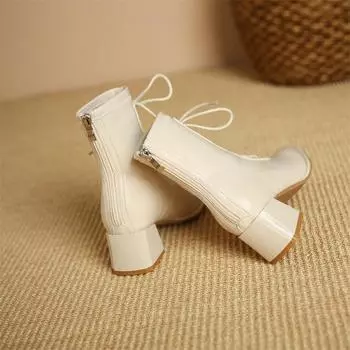 Winter High Heel Women s Ankle Boots 2025 New Fashion Lace Up Short Boots Women s Thick High Heel Side Zipper Botas De Mujer 34