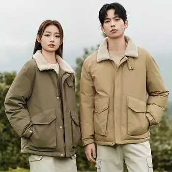 Winter High-quality Trendy Down Jacket Men s Short Lapel White Duck Down M чёрный