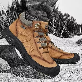 Зимние высокие мужские ботинки большого размера из кожи, нескользящие и износостойкие, уличные ботинки длиной 46 ярдов, утепленные ботинки из коровьей кожи первого слоя с начесом 38 чёрный