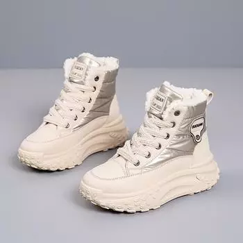 Winter high-top thick-soled snow boots, piled and thickened non-slip cotton shoes to increase height and keep warm women s dad shoes 35