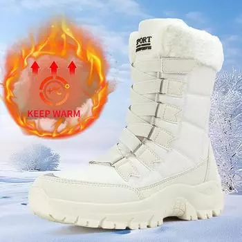 Winter High Top Women s Boots Warm Plush Snow Boots Outdoor Waterproof Women Hiking Boots Anti-Slip Ankle Boots Work Boots 36