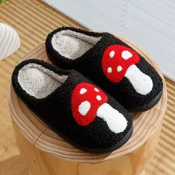 Зимние домашние тапочки, теплые женские, с вышивкой, пушистые, грибные, повседневные, милые, изысканные, нескользящие, удобные, модные, плюшевые туфли 37-38