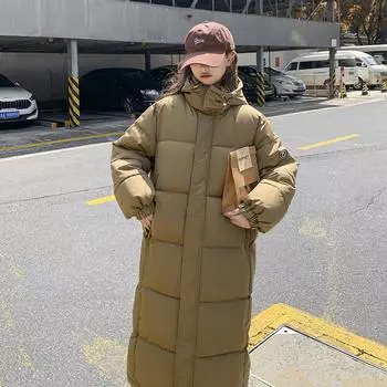 Зимняя студенческая куртка в стиле Гонконга, свободная, большого размера, выше колена, с капюшоном и воротником-стойкой, хлопковая куртка для женщин S чёрный