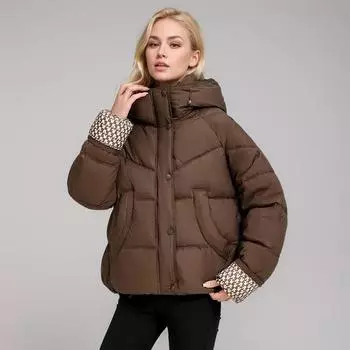 Winter hooded warm coffee cotton clothes women s Korean loose lamb fur collar thickened clothes versatile windproof jacket M