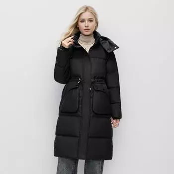 Winter hooded women s padded jacket women s medium and long slim padded jacket thermal down padded jacket women s jacket M