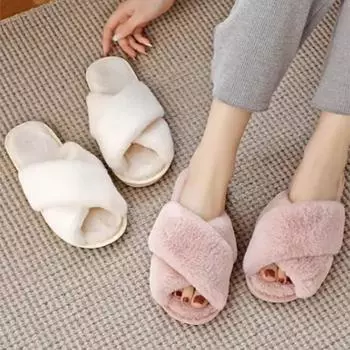 Зимние домашние женские туфли-лодочки на плоской подошве, уютные домашние пушистые туфли из искусственного меха, модные теплые туфли больших размеров 43 чёрный