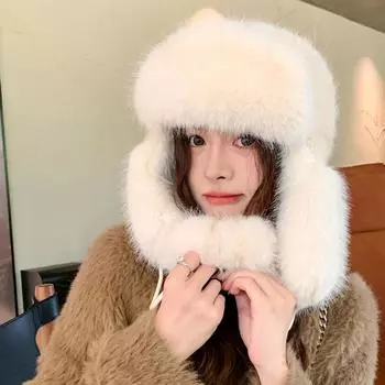 Зимняя шапка из искусственного меха норки, детская милая шапка Lei Feng, зимняя, холодная и теплая, утолщенная, для защиты ушей, новая One Size