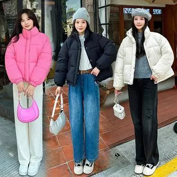 Зимняя куртка с хлопковой подкладкой женская корейская версия свободное осенне-зимнее пальто утолщенная куртка с хлопковой подкладкой 2024 года новая модель M бежевый