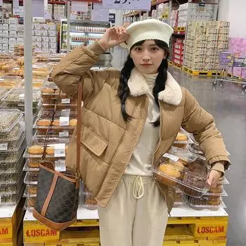 Winter Jacket Down Coat Women Pure Color Female Winter Plush Velvet Lapel Thick Cotton-padded Clothes Winter Jacket S