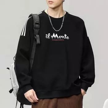Зимний японский тяжелый повседневный свитер с круглым вырезом, мужской свободный, большого размера, черный, модная верхняя одежда с принтом, модный бренд M