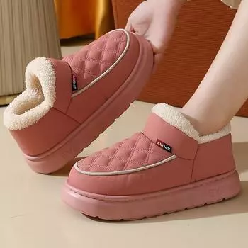Winter Keep Warm Cotton Boots Women Waterproof Non-Slip Plush Snow Boots Woman Fashion Striped Soft Sole House Short Boats Mujer 36-37 чёрный