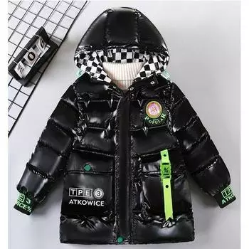 Winter Kids Boys Down Coats Teenagers Glossy Velvet Thicken Medium Long Cotton Down Jacket Children Letter Hooded Outerwear 170