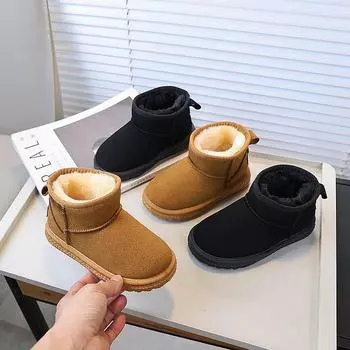 Winter Kids Snow Boots Outdoor Versatile Boys Fashion Boots Solid Color Causal Children s Boots for Girls Black Brown Non-slip 26 чёрный