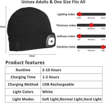 Winter Knitted Cap LED Beanie Hat Unisex Warm Winter Hat with Lights for Night Running Cycling Fishing USB Rechargeable Beanie жёлтый