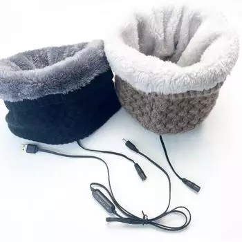 Winter Knitted Self-heating Scarf USB Electric Warm Scarf Thicken Plush Lining Neckerchief For Outdoor Cycling Skiing Running светло-серый