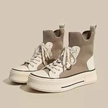 Зимние вязаные эластичные носки короткие ботинки повседневная обувь на толстой подошве высокие дышащие ботильоны женские 35 хаки