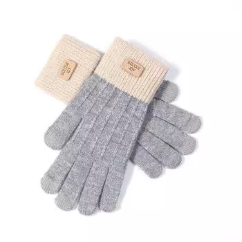 Winter Knitting Gloves Female Thickened Fleece-lined Touch Screen Riding Cold-Proof Stuffed Couple Warm Knitting Wool Gloves DZ70 Gray All yards