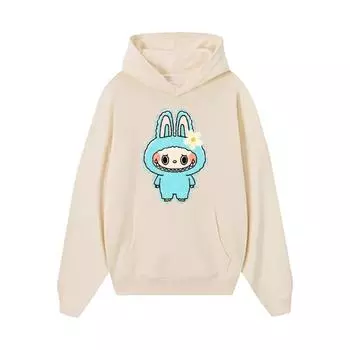 Зимняя Labubu Новая толстовка с капюшоном с рисунком из мультфильма, веселый принт для мужчин и женщин, флисовая модная толстовка с круглым вырезом, модный термотоп, повседневная толстовка с капюшоном S