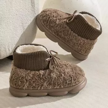 Зимние плюшевые теплые хлопковые туфли со шнуровкой, женские однотонные толстые пушистые ботинки для пар, повседневная женская обувь большого размера 36-37