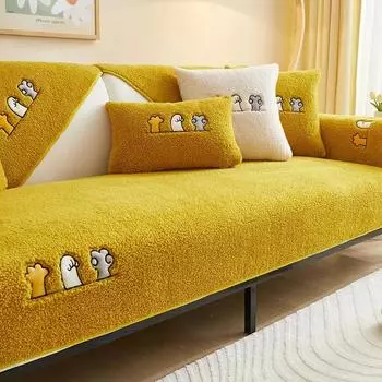 Winter Lamb Wool Sofa Towel Thicken Plush Sofa Covers for Living Room Solid Color Anti-slip Couch Cover Mat Furniture Protector A 70x70